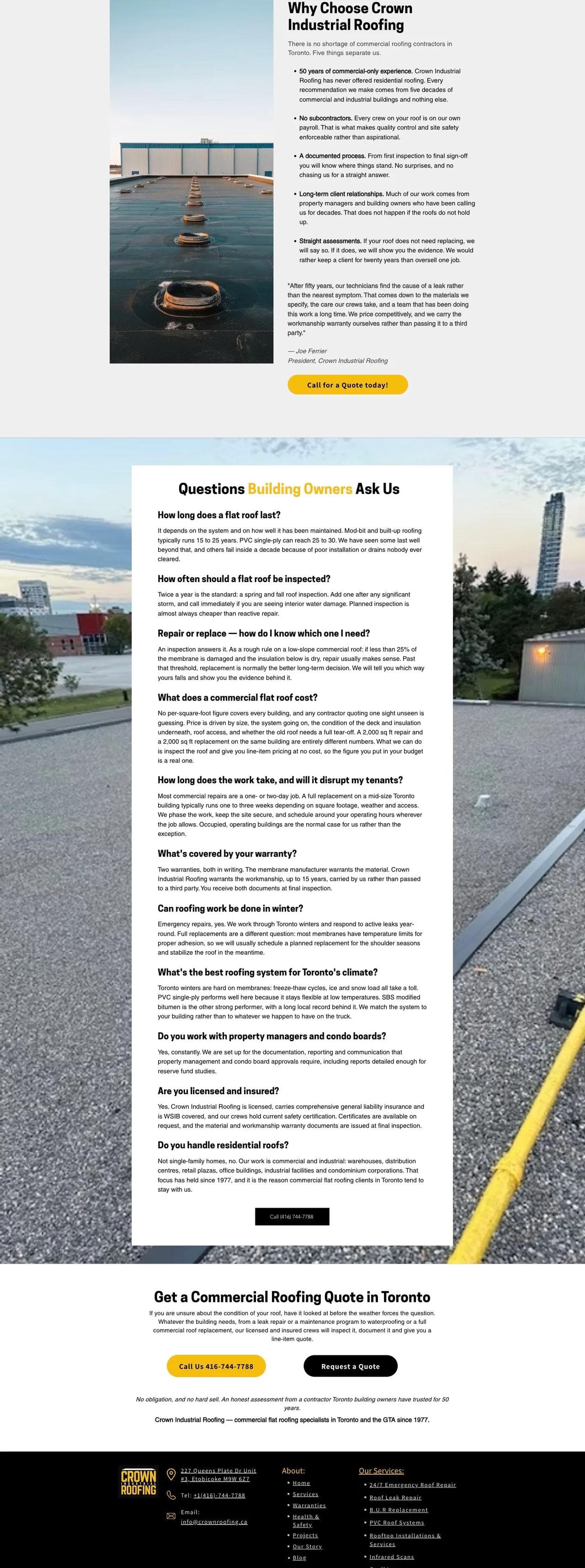 Crown Industrial Roofing buyer questions, educational guides, and contact path