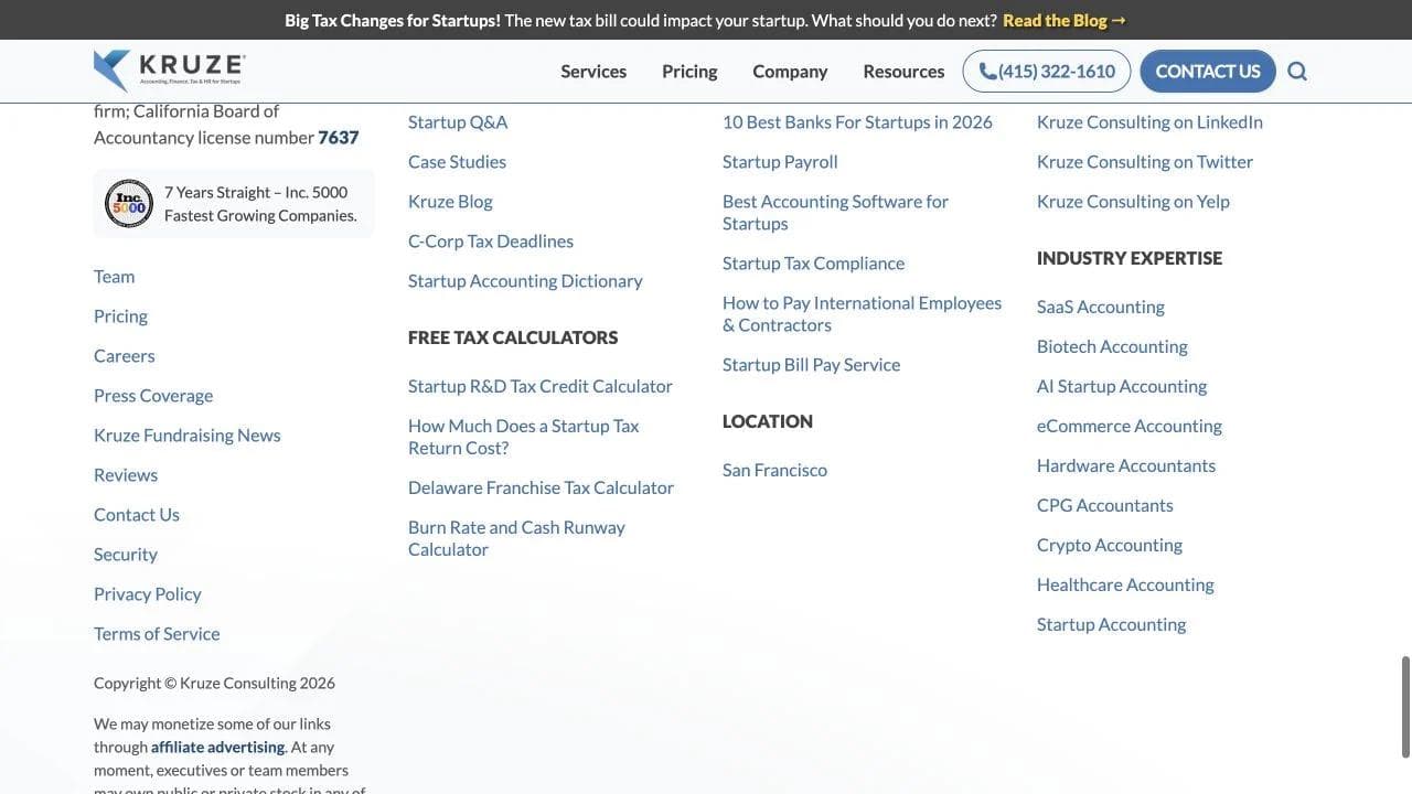 Kruze Consulting closing website section