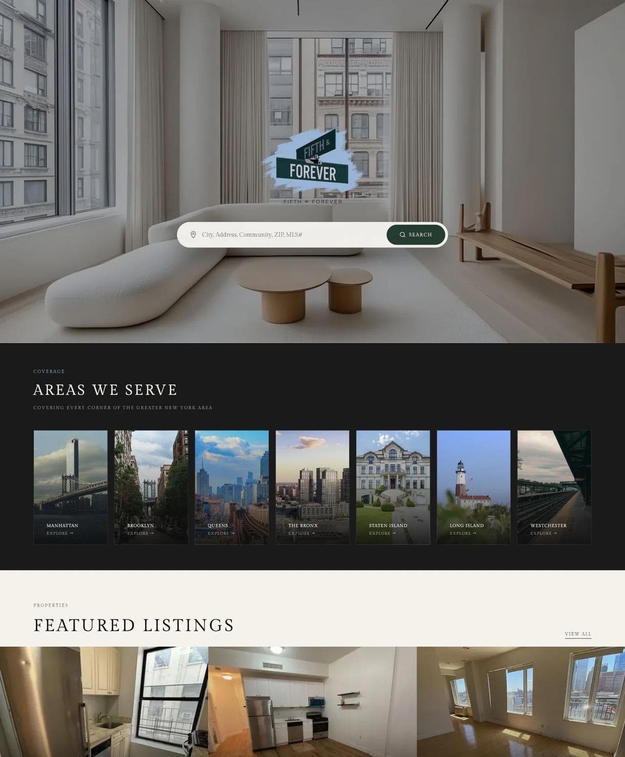 Fifth and Forever property search, service areas, and featured listings