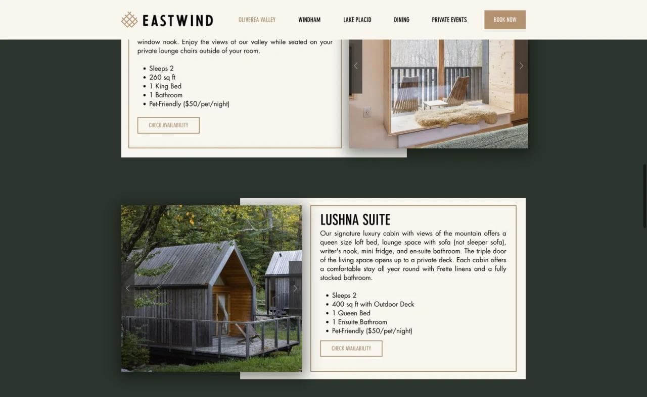 Eastwind Oliverea Valley accommodation cards