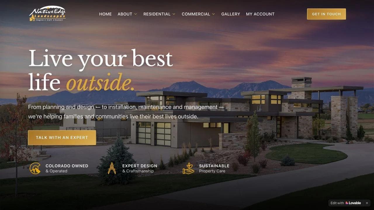 Native Edge Landscapes opening website section