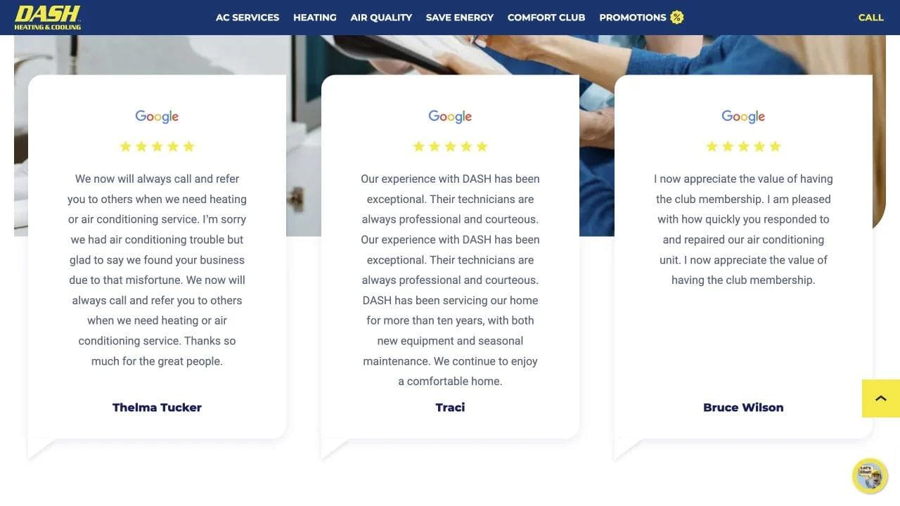 Dash Heating & Cooling closing website section