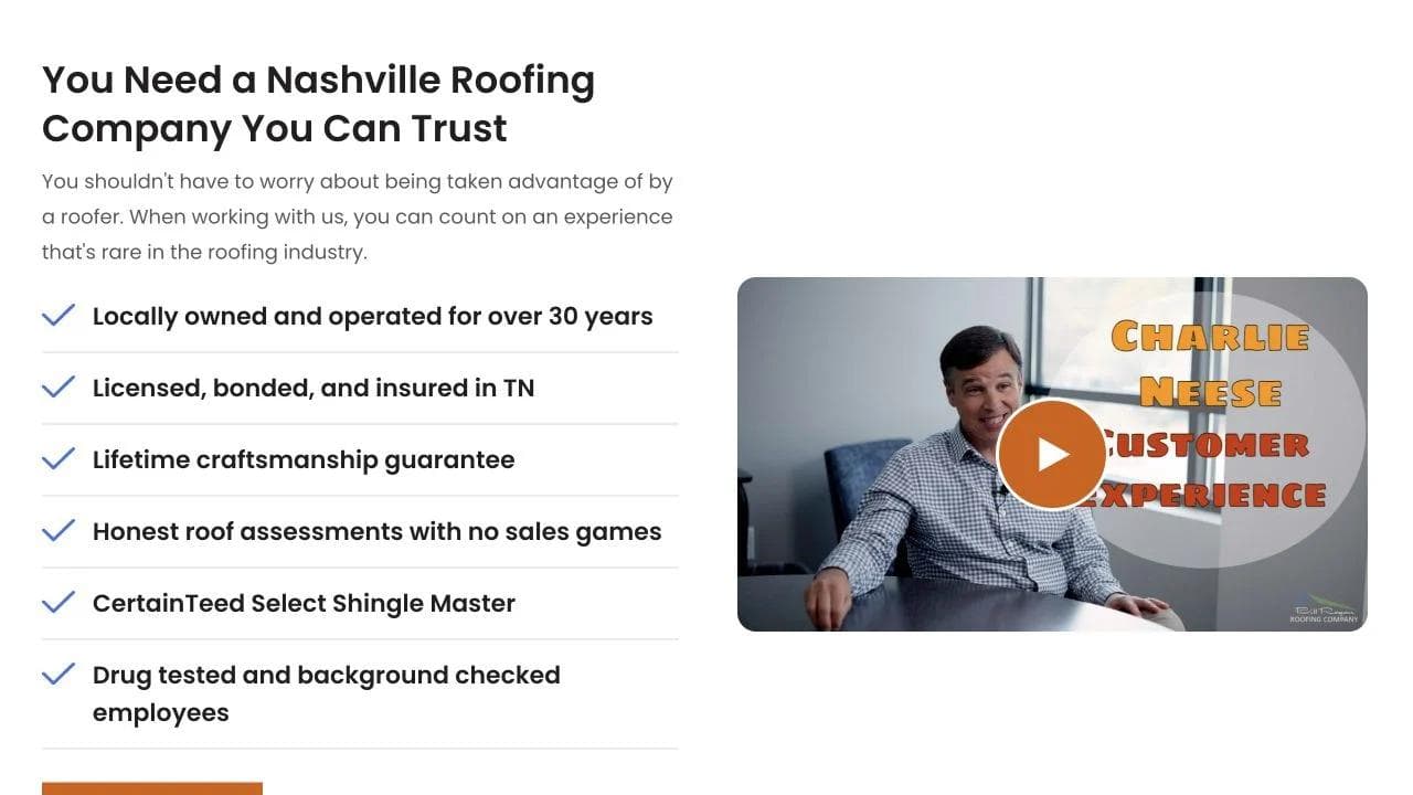 Bill Ragan Roofing middle website section