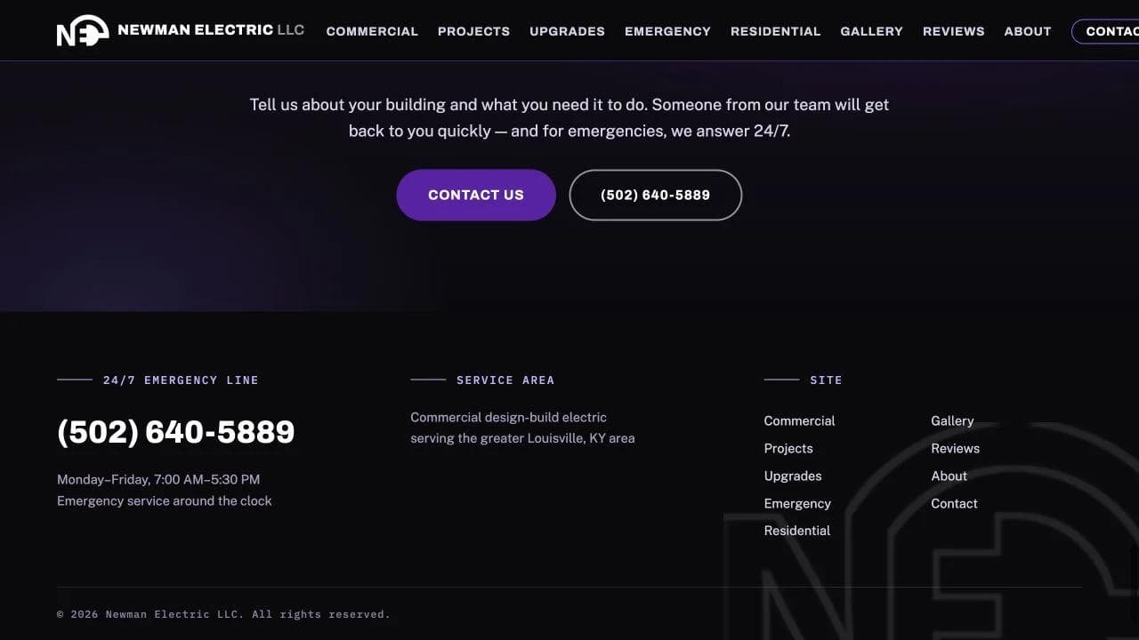 Newman Electric closing website section