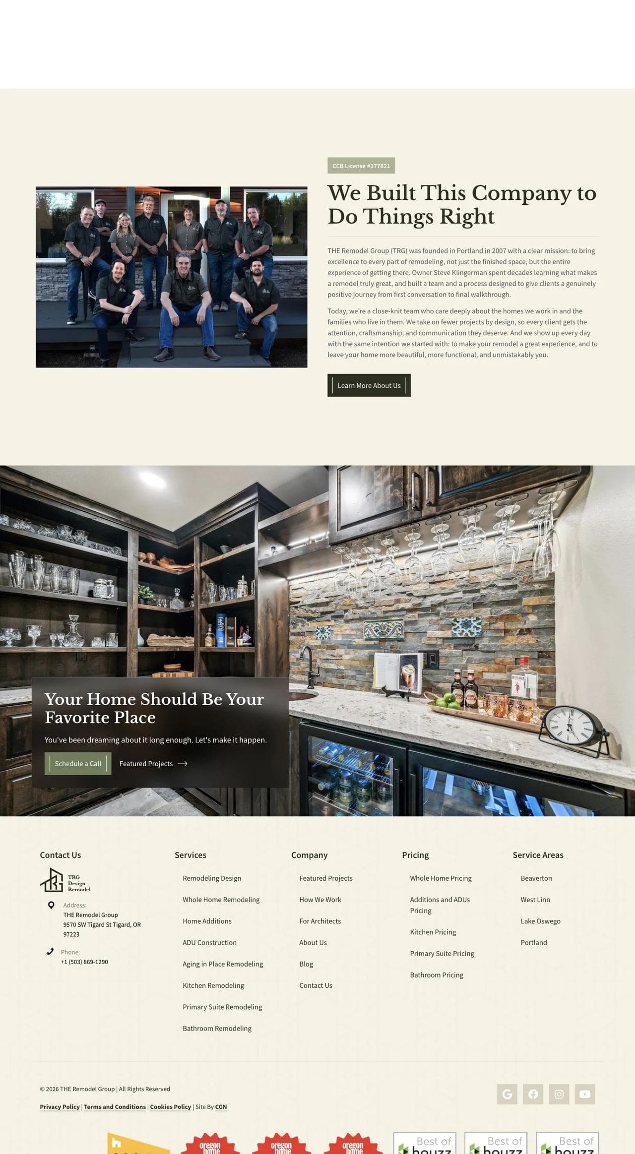 THE Remodel Group team story and closing consultation section