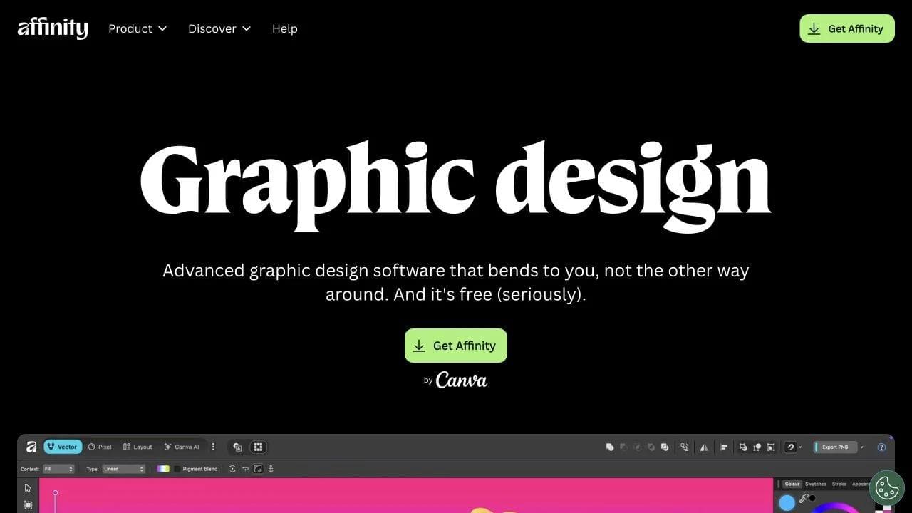 Affinity graphic design page showing its Vector Studio interface