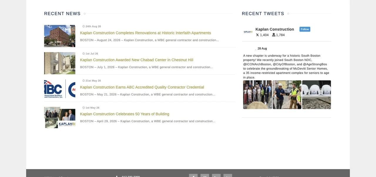 Kaplan Construction recent news, credentials, activity, and contact details
