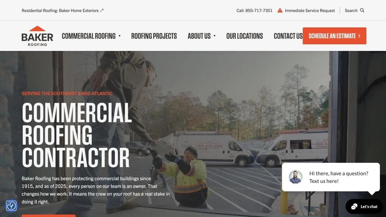 Baker Roofing opening website section