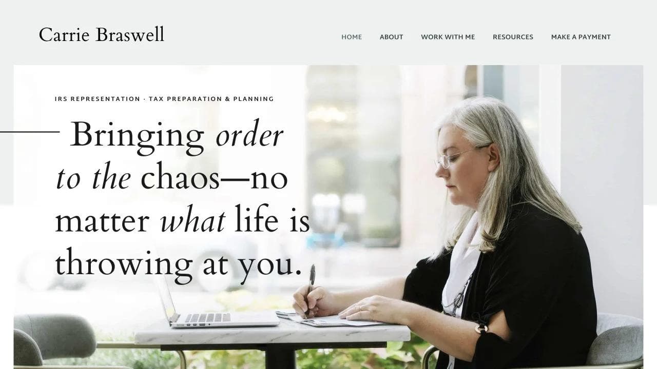 Carrie Braswell opening website section