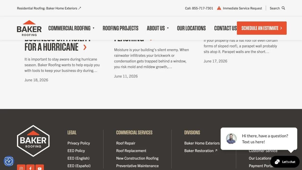 Baker Roofing closing website section