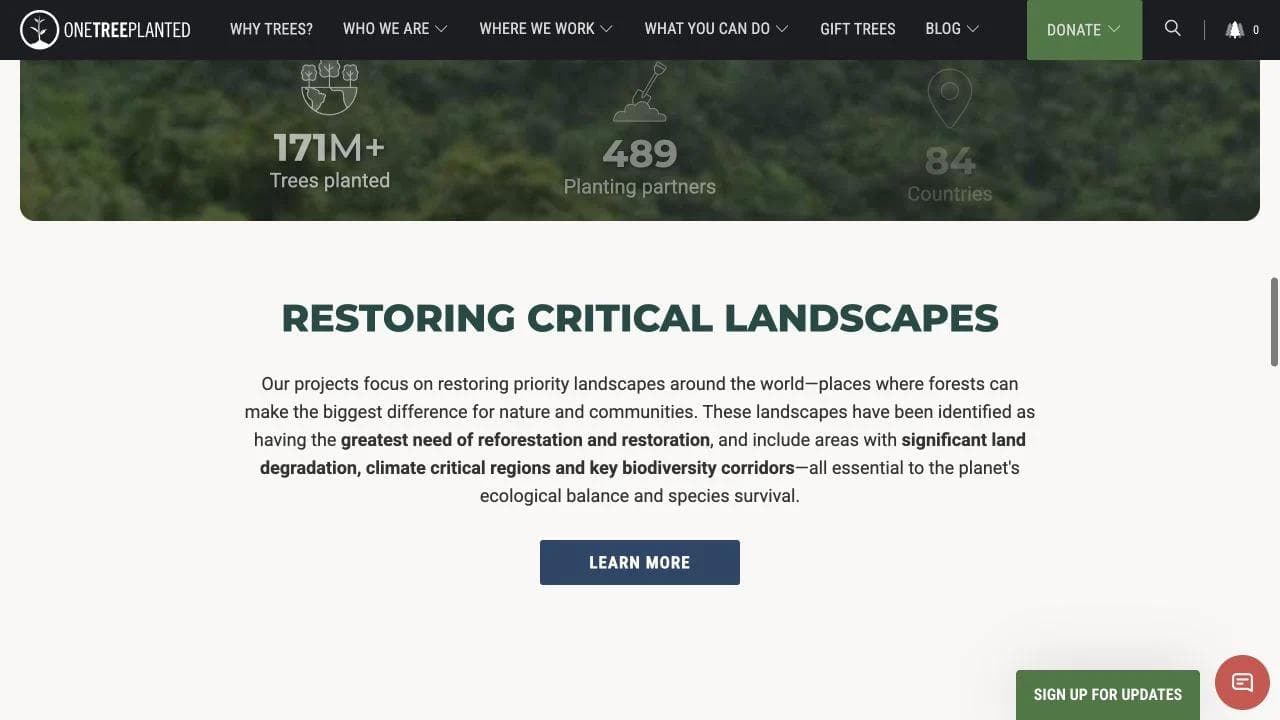 One Tree Planted middle website section
