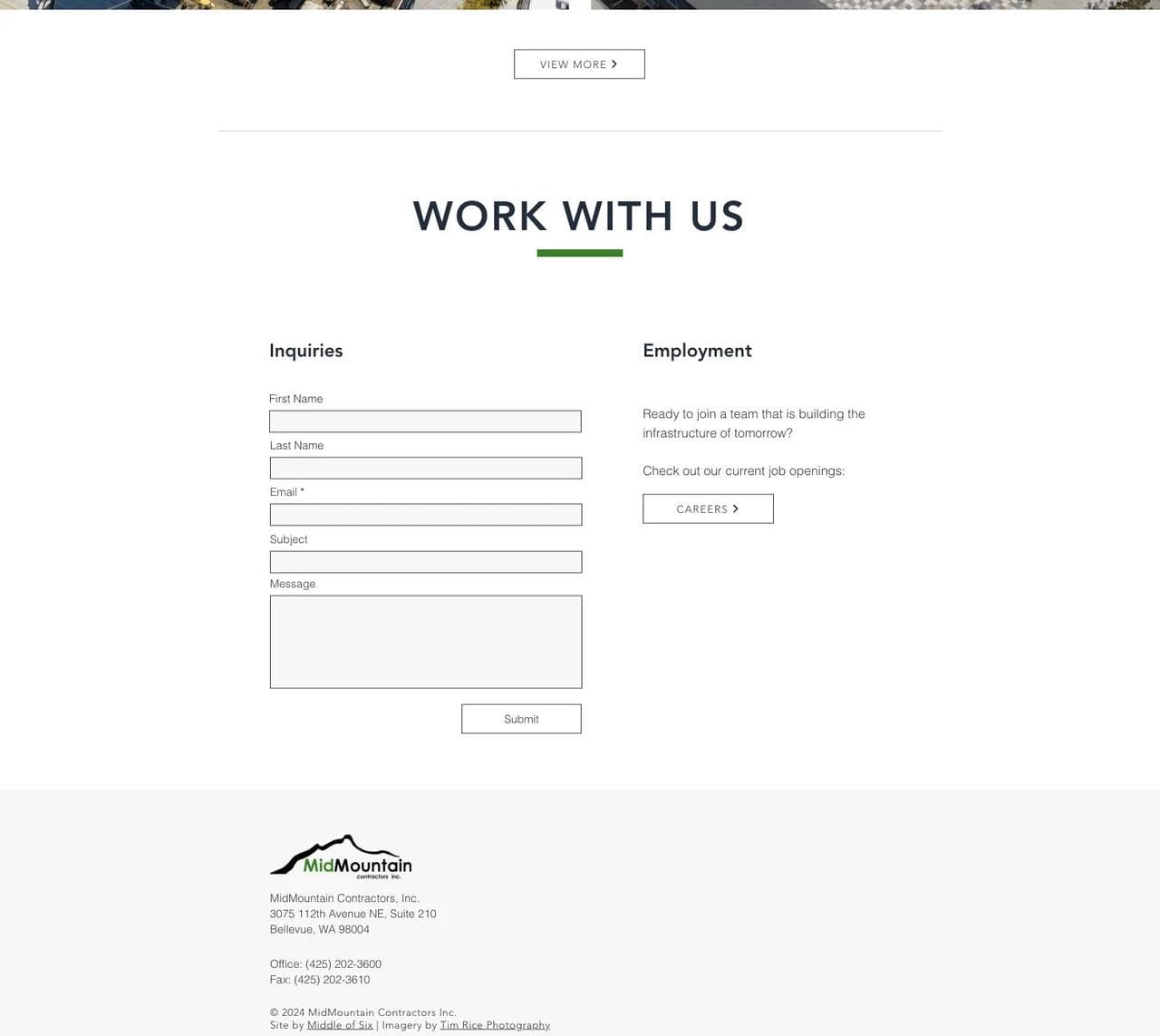 MidMountain Contractors separate project-inquiry and employment paths
