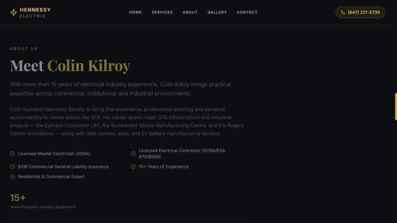 Hennessy Electric middle website section