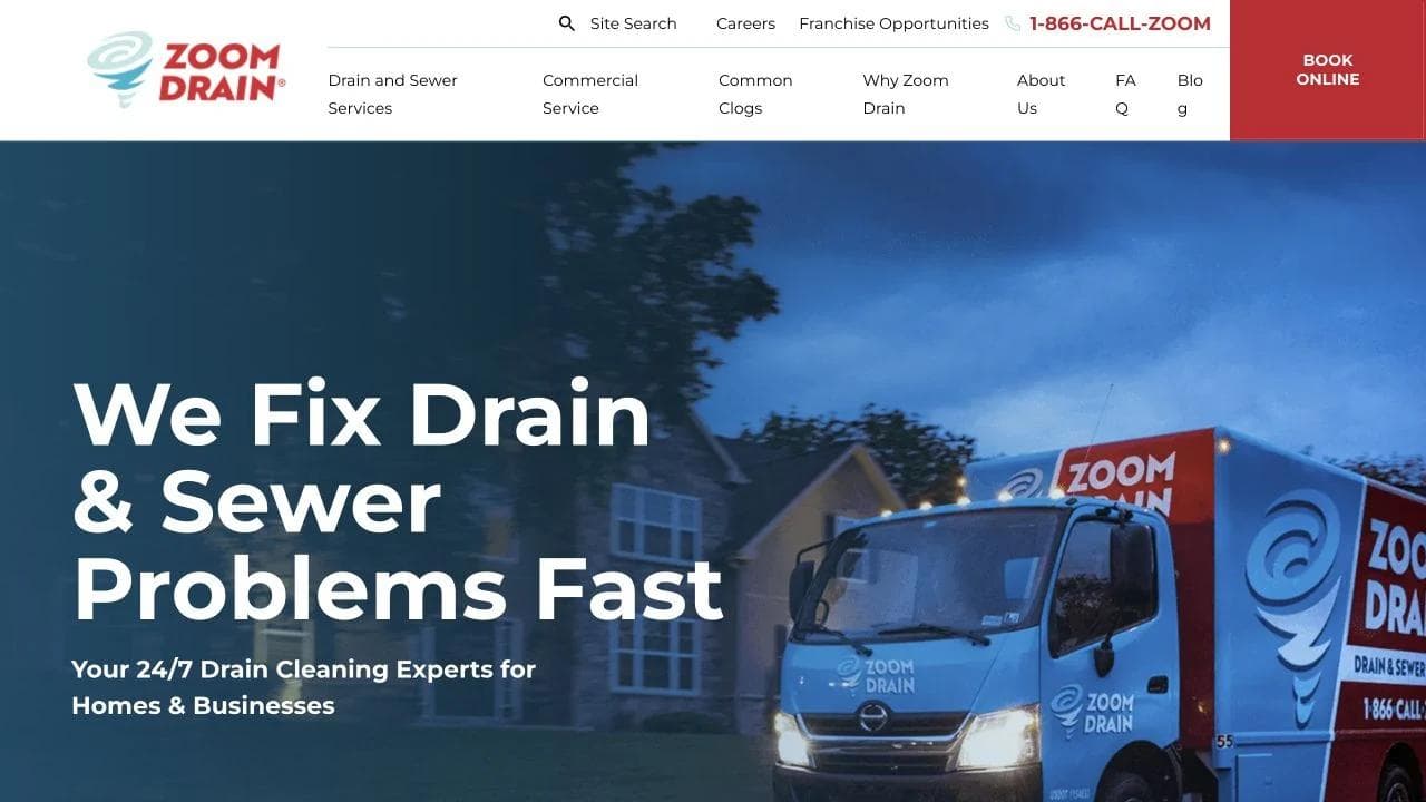 Zoom Drain homepage hero focused on drain and sewer problems