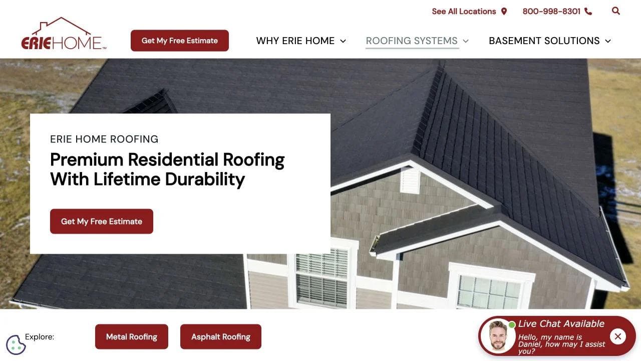 Erie Home opening website section