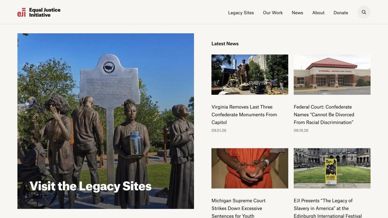 Equal Justice Initiative opening website section