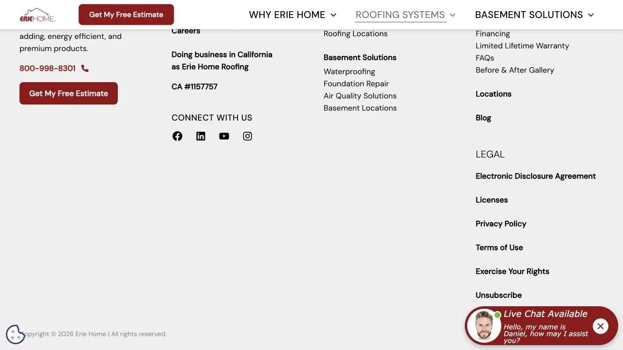 Erie Home closing website section