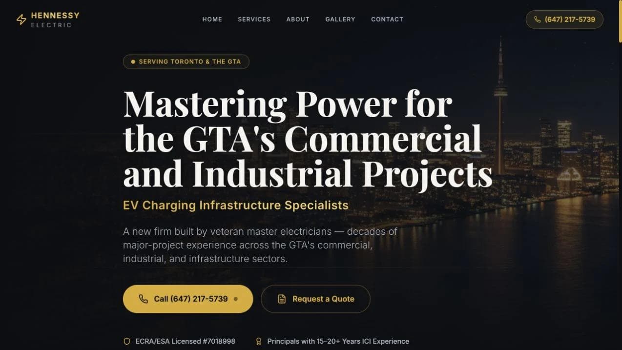 Hennessy Electric opening website section