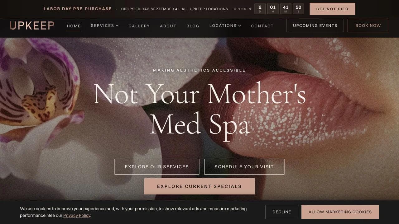 Upkeep opening website section
