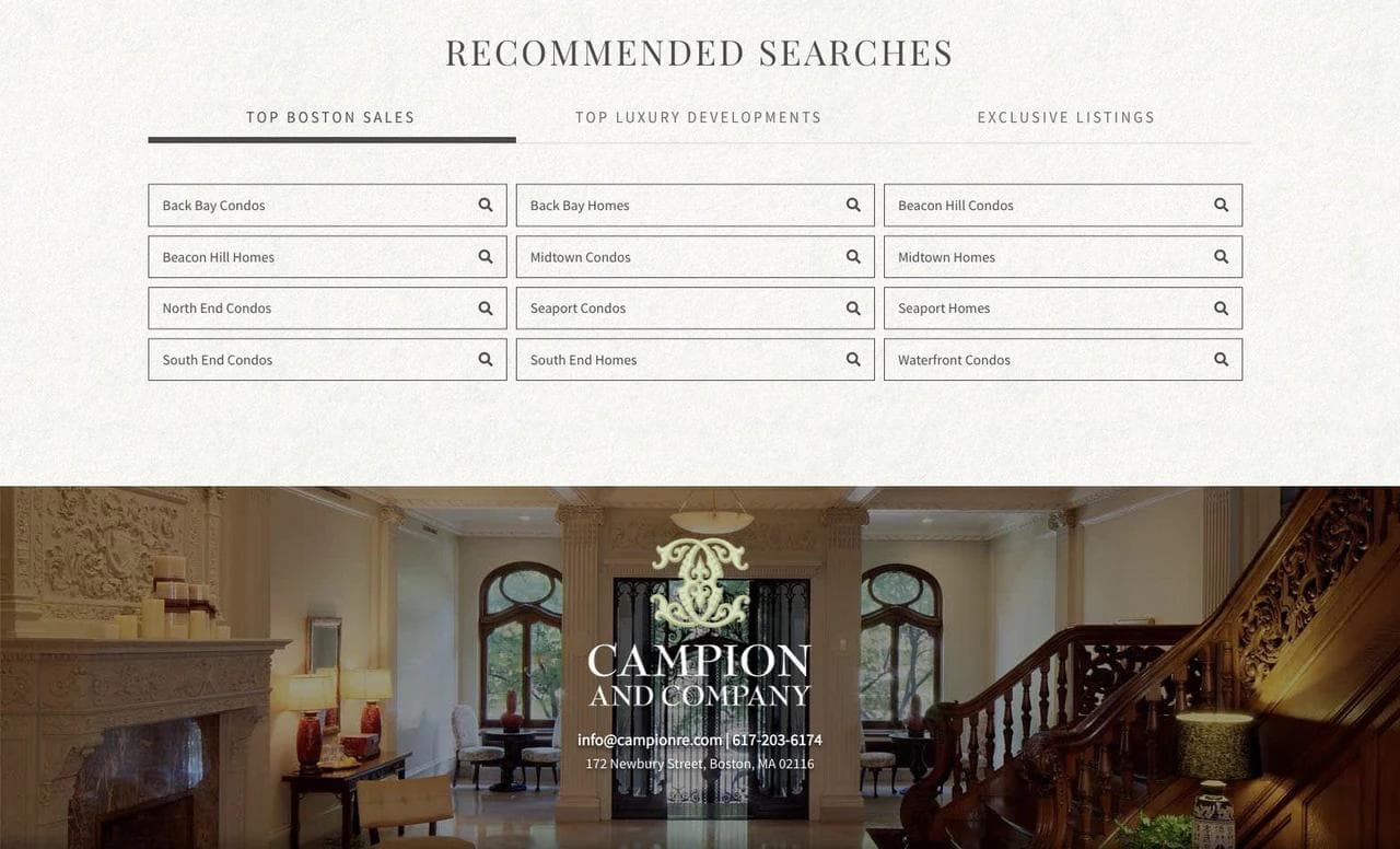 Campion and Company recommended searches and final contact section