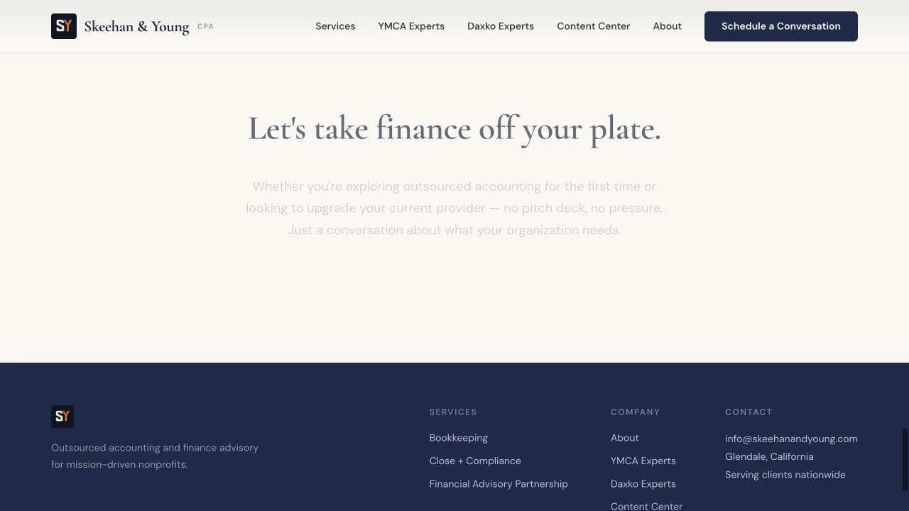 Skeehan & Young closing website section