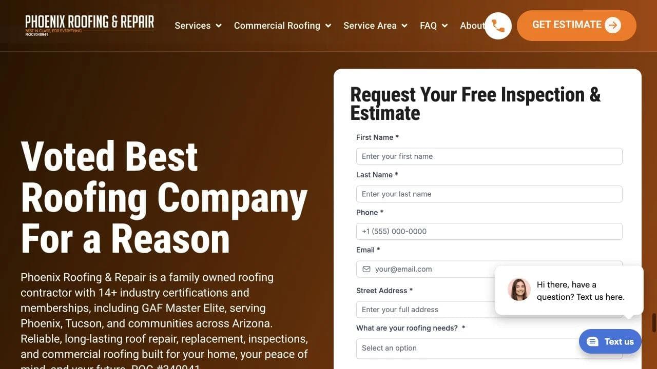 Phoenix Roofing & Repair closing website section