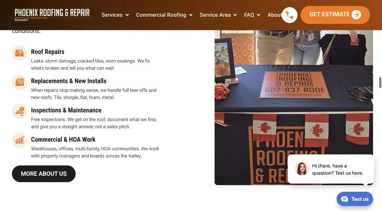 Phoenix Roofing & Repair middle website section