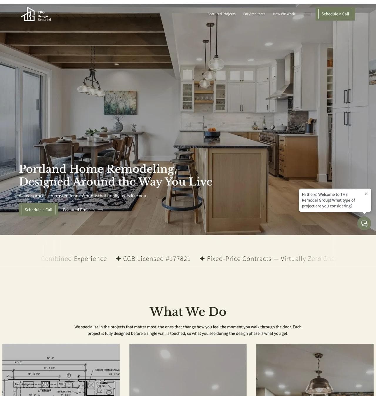 THE Remodel Group homepage hero and residential remodeling services in Portland