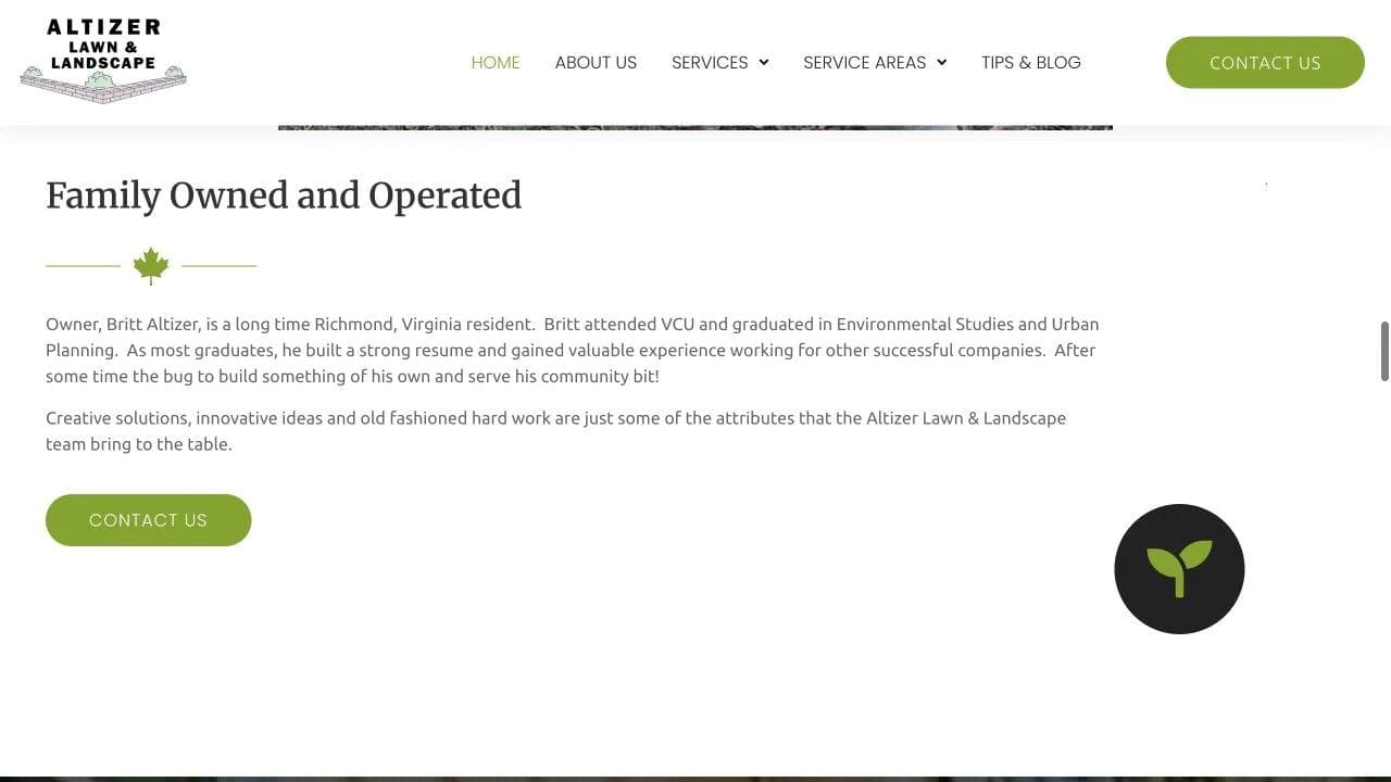 Altizer Lawn & Landscape middle website section