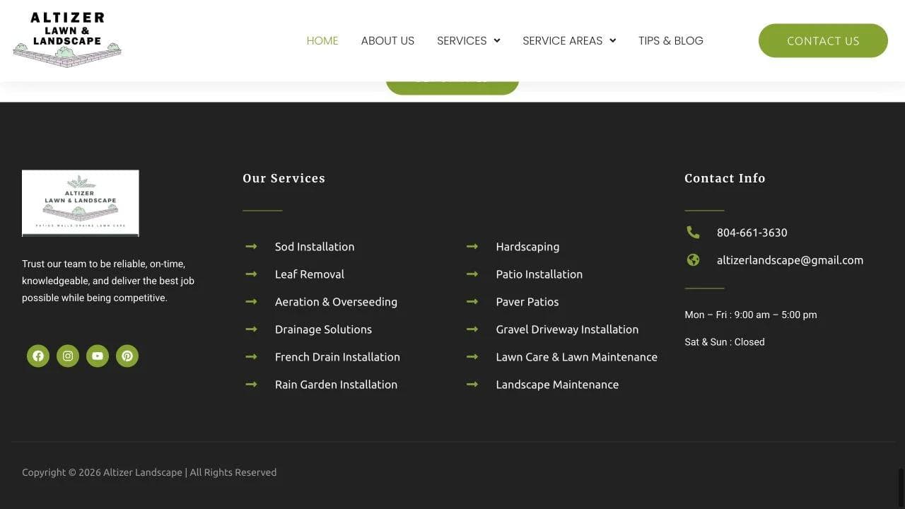 Altizer Lawn & Landscape closing website section