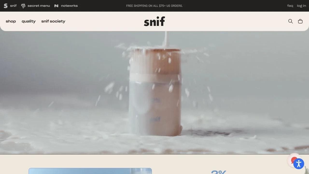 Snif 2 percent fragrance product page with product imagery size and purchase controls