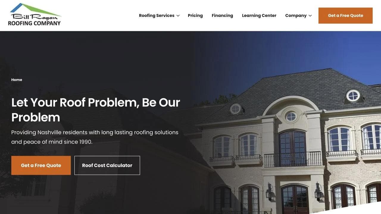 Bill Ragan Roofing opening website section