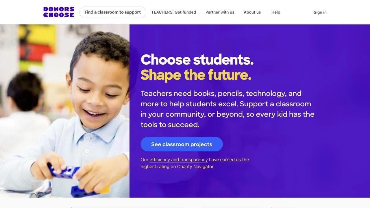 DonorsChoose opening website section
