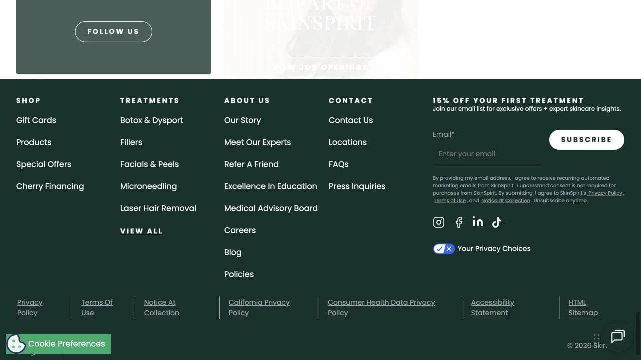 SkinSpirit closing website section