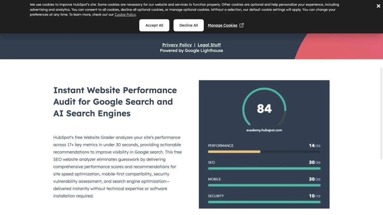 HubSpot Website Grader explanation and FAQ content