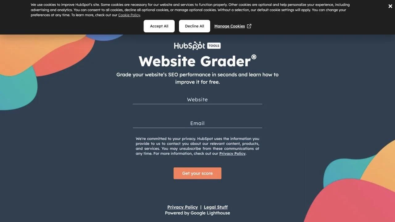 HubSpot Website Grader URL and email form