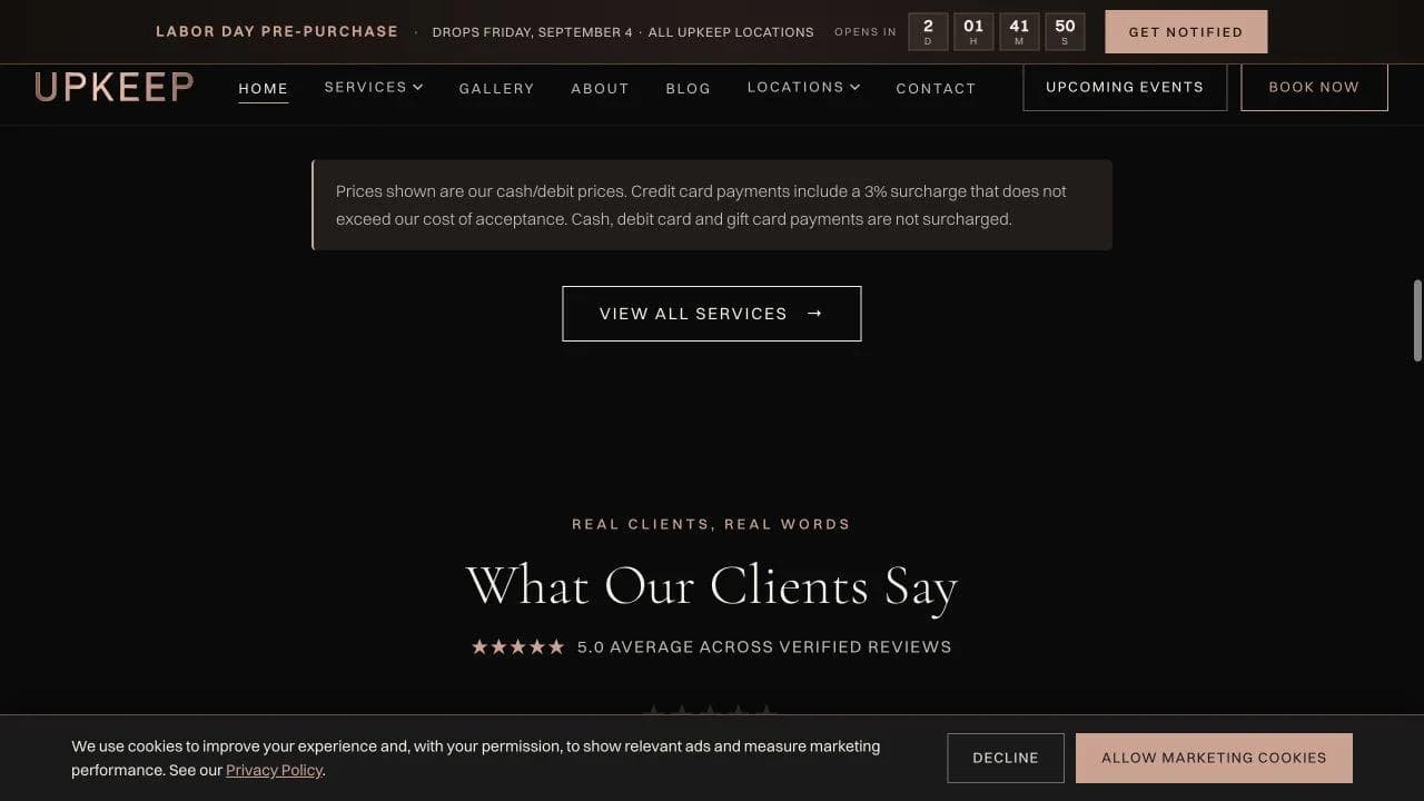 Upkeep middle website section