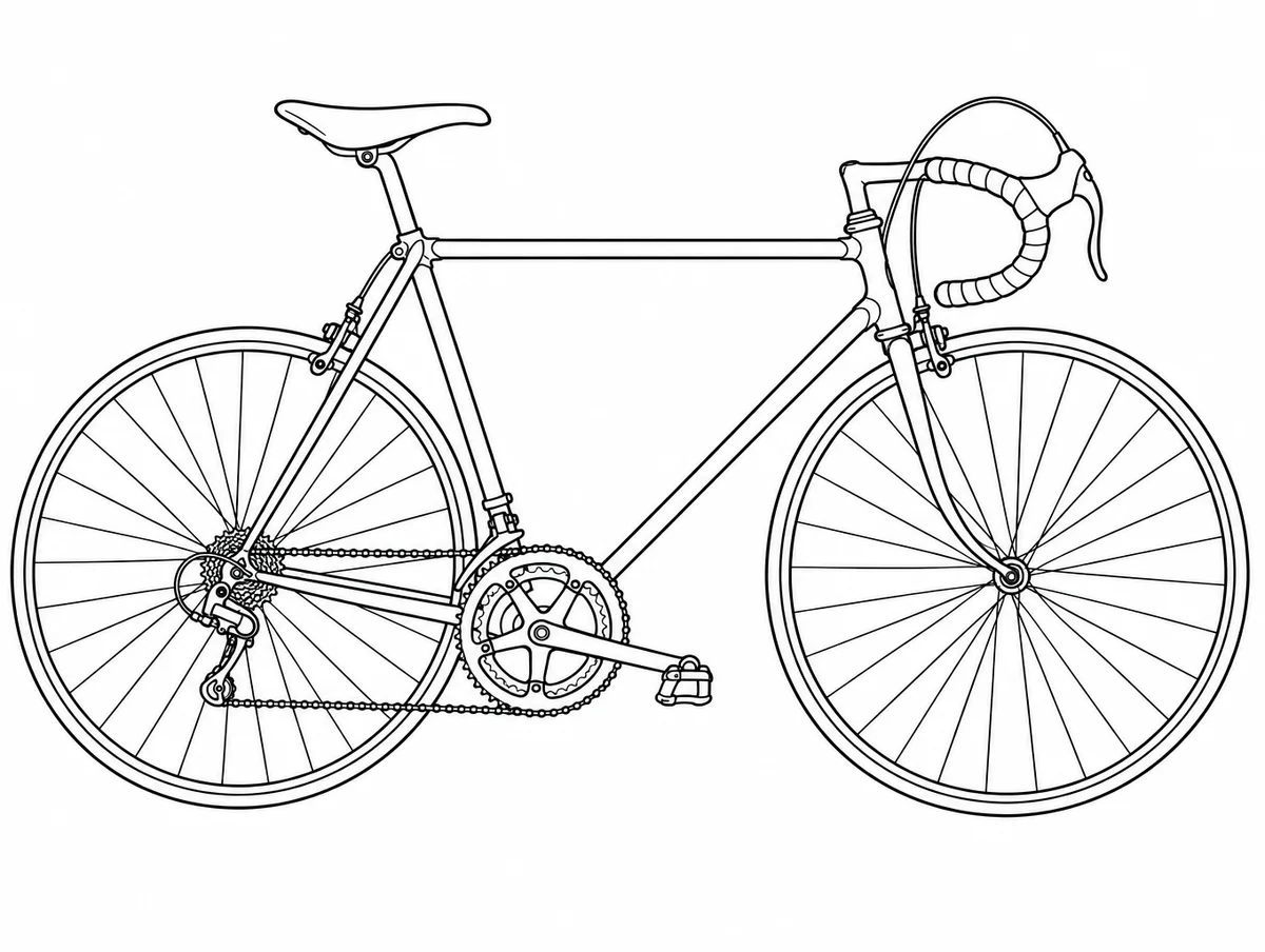 Line art of a vintage road bicycle, side view