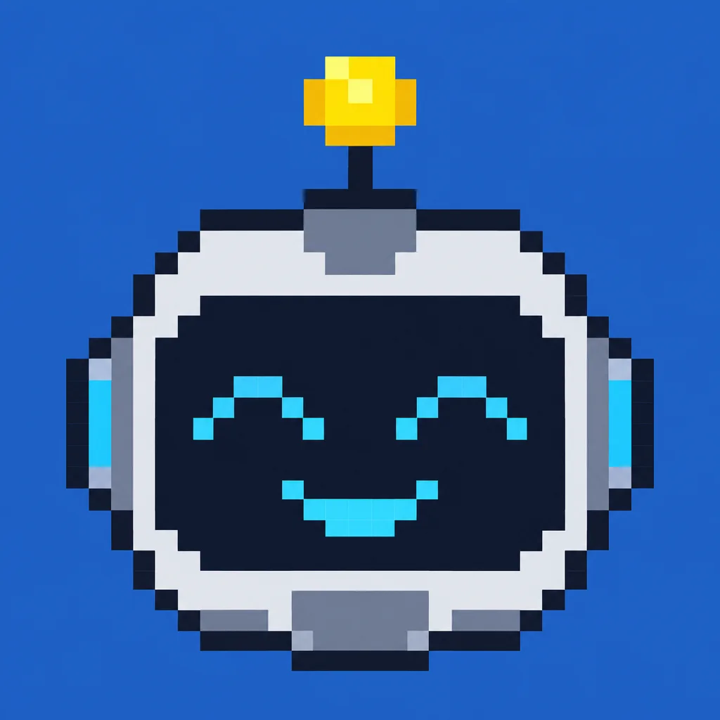 Pixel art of a friendly robot face, front view, for an avatar
