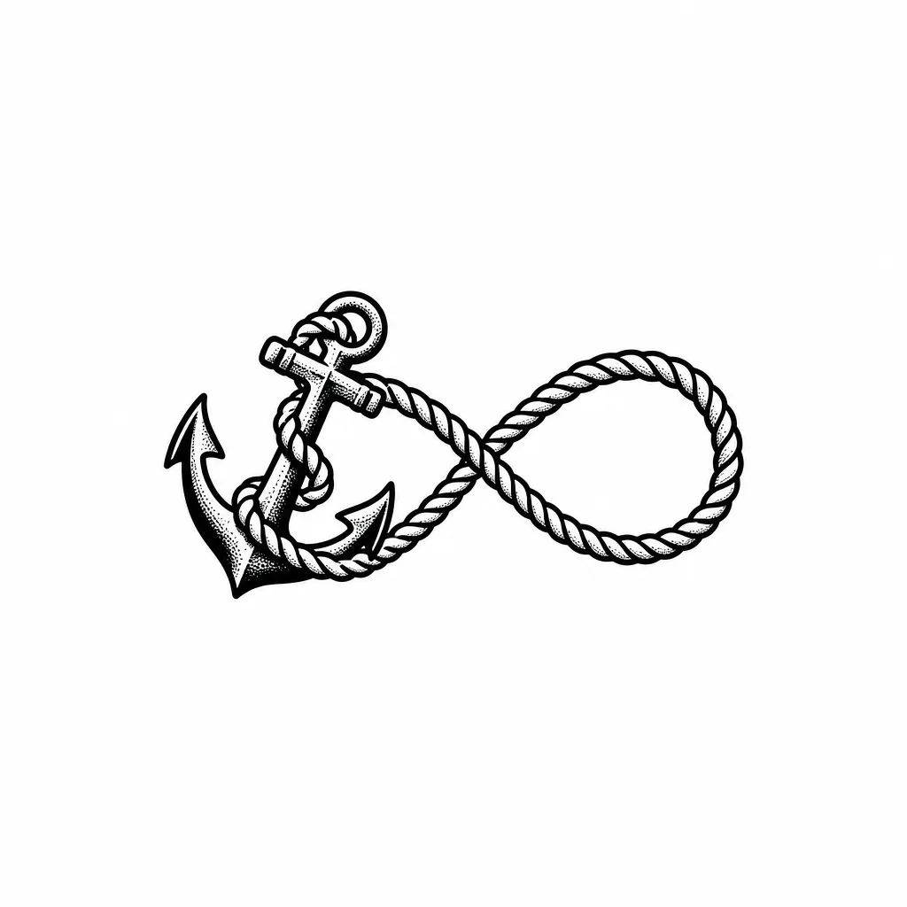 Tattoo design of a tiny anchor with a rope forming an infinity loop, wrist-sized