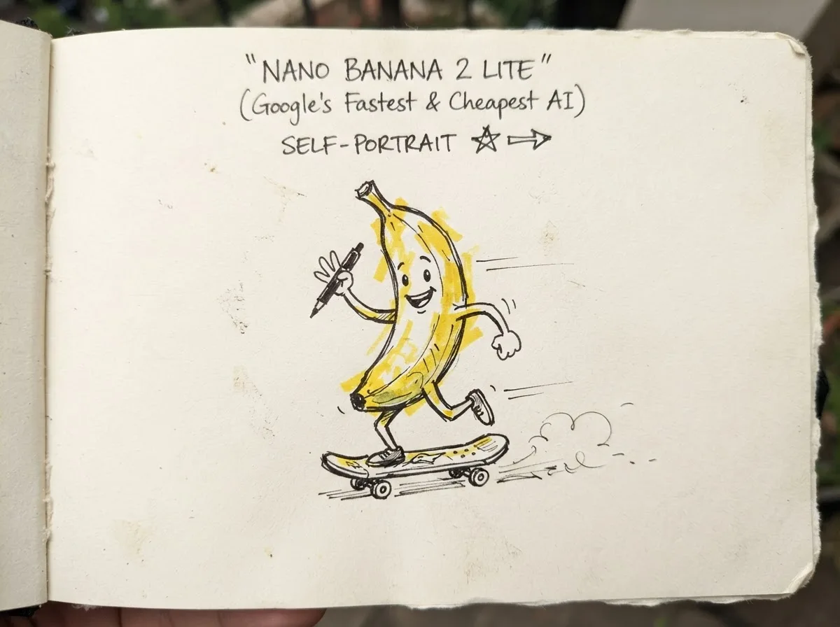 Nano Banana 2 Lite self-portrait, loose ink and marker sketch